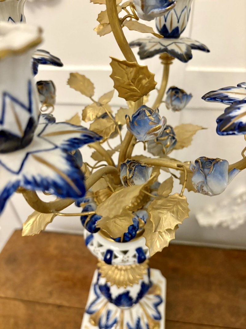 Outstanding Quality Large Antique Victorian French Porcelain and Gilded Metal Clock Set - Image 12